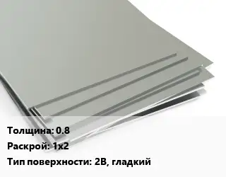 Лист нержавеющий 0.8 1х2 Тип:2B, гладкий